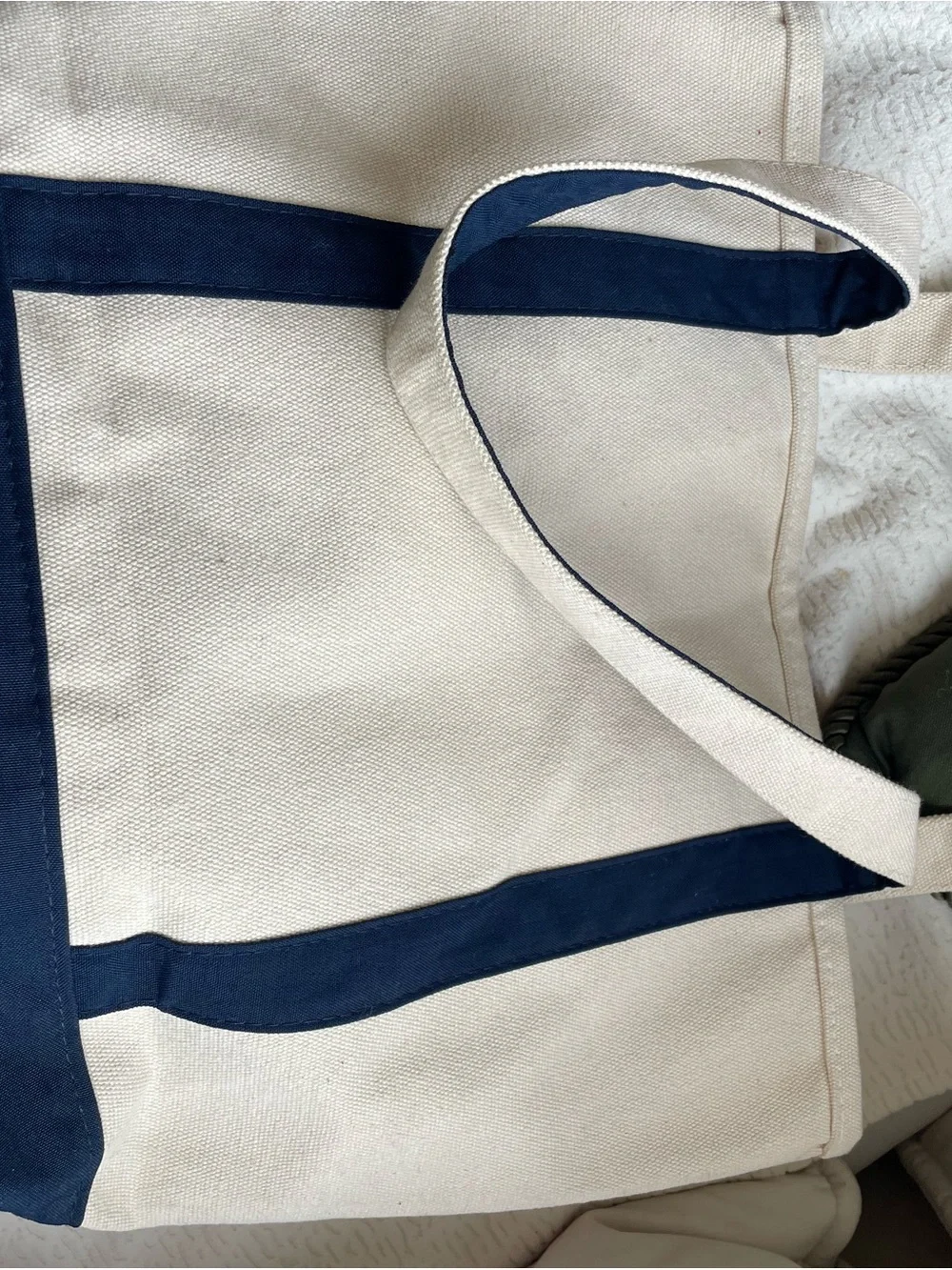 Lands End Vintage Flag Canvas Tote Bag with Navy Trim